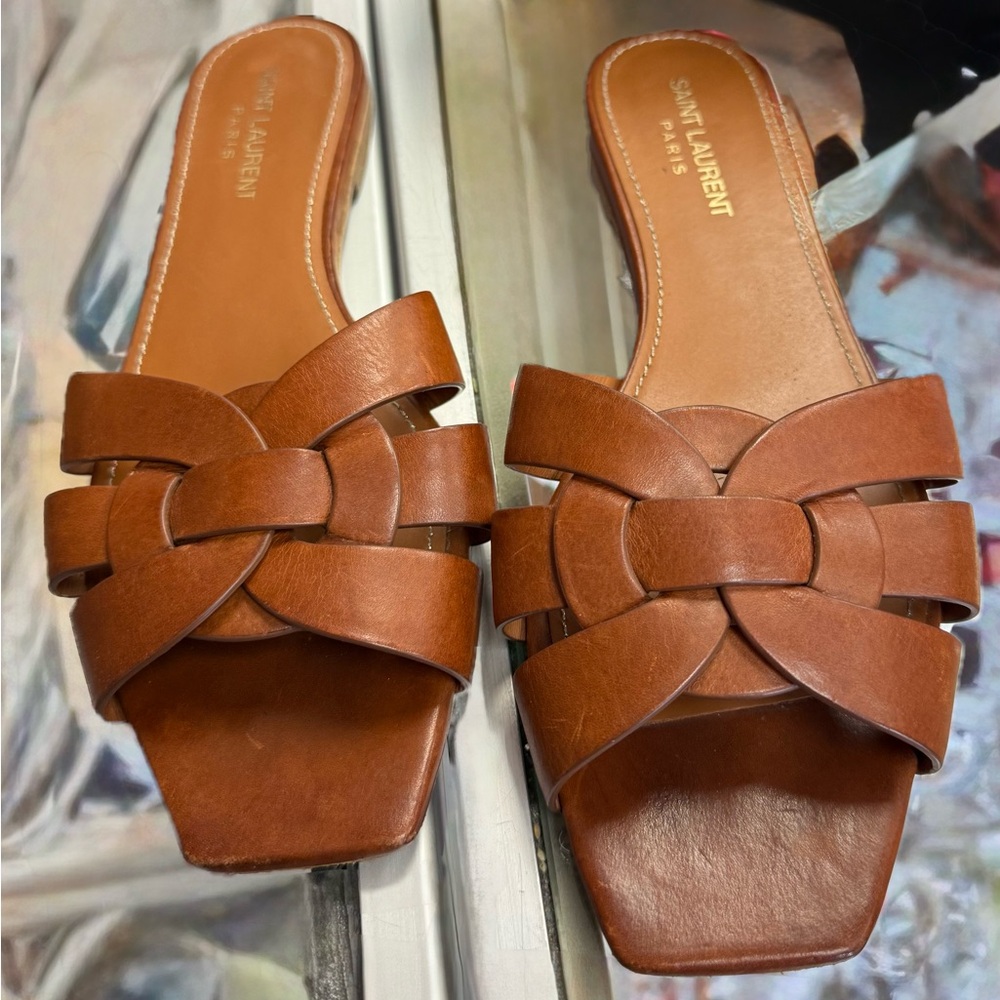 Saint Laurent Tan Leather Women's Sandals